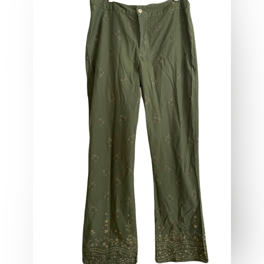 Vintage Girlfriends LA Green 100% Cotton Fashion Pants Flare Floral Y2K 90’s EUC